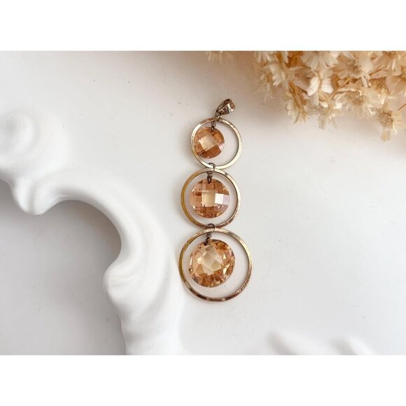 Vermeil Triple Citrine Chandelier Sterling Silver 925 Vintage Pendant | Charm - Picture 2 of 6